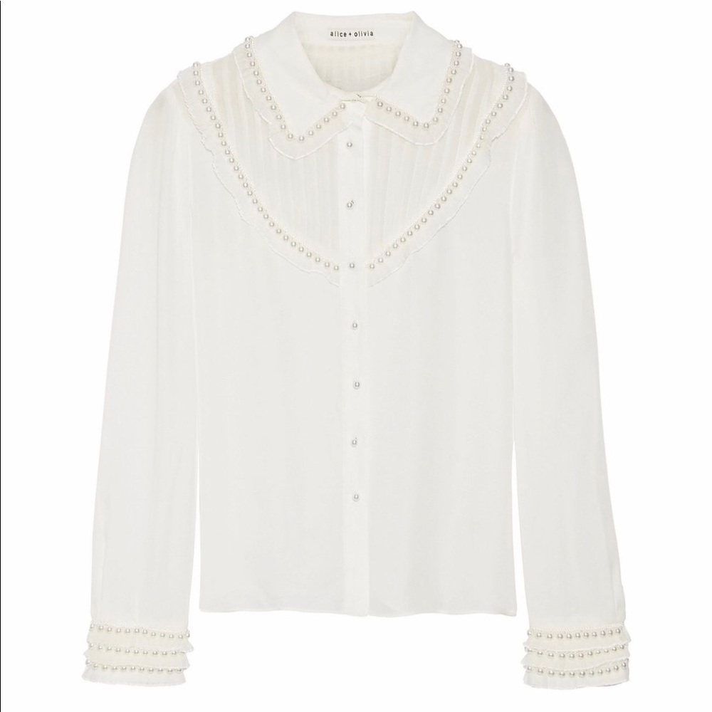 - NWT Alice + Olivia Noreen Pearl Blouse Small